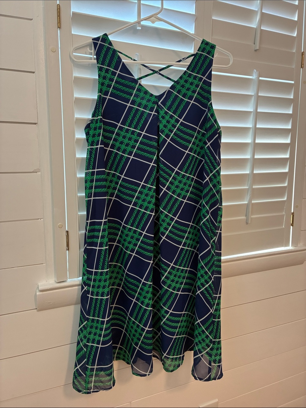 Charming Charlie Navy and Green Plaid Sleeveless A-Line Dress Size Small